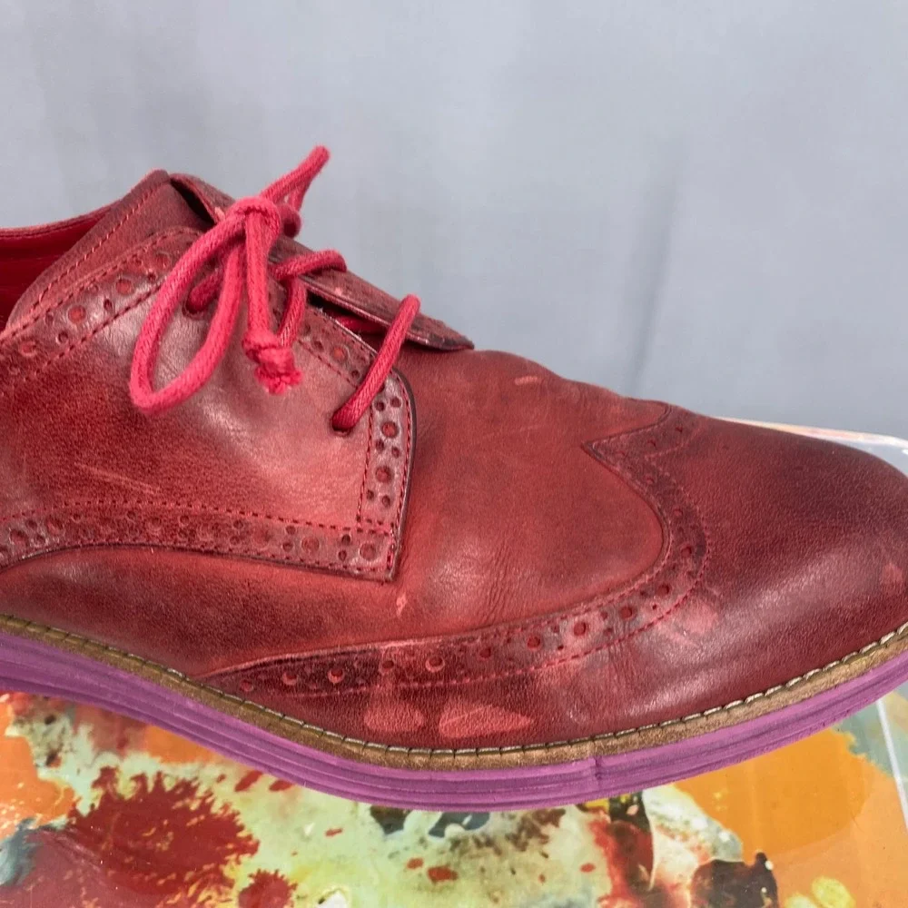 Cole Haan Lunargrand Red Leather Wingtip Oxford Shoes Purple Sole Womens 10